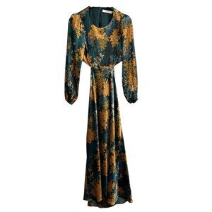 Elegant Floral Maxi Dress in Green and Gold